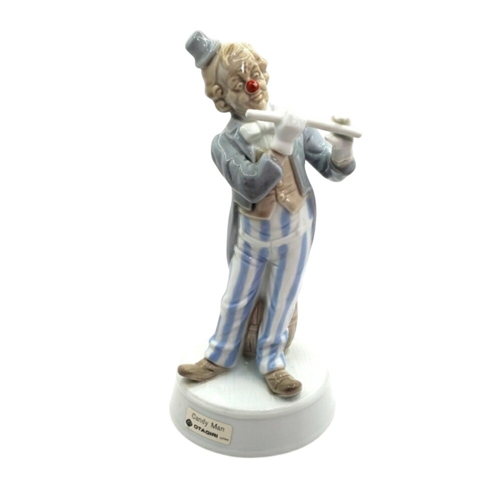 OTAGIRI Clown Playing Flute Musical Figurine Barrel Base Plays Candy Man